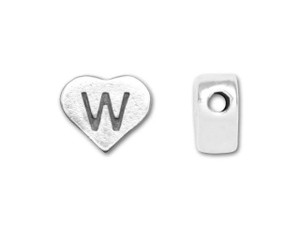 Sterling 925 Silver Heart Letter Bead - W Sterling 925 Silver Heart Letter Bead - W