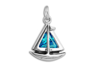 Sterling Silver Sail Boat with Aqua CZ Charm Sterling Silver Sail Boat with Aqua CZ Charm