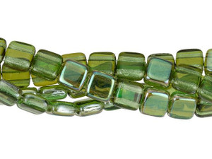CzechMates Glass 6mm Prairie Green Celsian Two-Hole Tile Bead Strand CzechMates Glass 6mm Prairie Green Celsian Two-Hole Tile Bead Strand