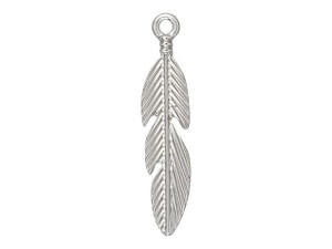 31x6.5mm Satin Rhodium-Plated Brass Feather Pendant 31x6.5mm Satin Rhodium-Plated Brass Feather Pendant