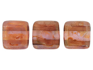 CzechMates Glass 6mm Rose-Gold Topaz Luster Two-Hole Tile Bead (50pc Strand) - Min Qty 1