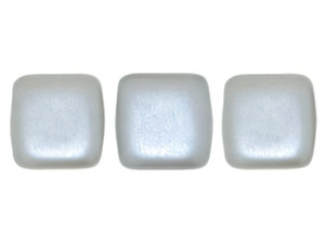 CzechMates Glass 6mm Silver Pearl Coat Two-Hole Tile Bead (50pc Strand) - Min Qty 1