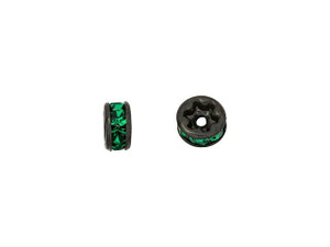 Black-Plated 4.5mm Emerald Rhinestone Rondelle Spacer Bead Black-Plated 4.5mm Emerald Rhinestone Rondelle Spacer Bead