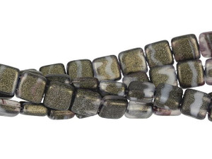 CzechMates Glass 6mm Sueded Gold Jet/Gray Stripe Two-Hole Tile Bead Strand CzechMates Glass 6mm Sueded Gold Jet/Gray Stripe Two-Hole Tile Bead Strand