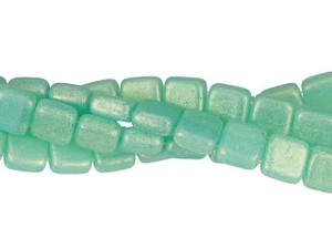 CzechMates Glass 6mm Sueded Gold Milky Aquamarine Two-Hole Tile Bead Strand CzechMates Glass 6mm Sueded Gold Milky Aquamarine Two-Hole Tile Bead Strand