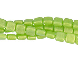 CzechMates Glass 6mm Sueded Gold Milky Dark Peridot Two-Hole Tile Bead Strand CzechMates Glass 6mm Sueded Gold Milky Dark Peridot Two-Hole Tile Bead Strand