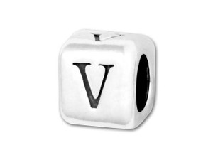 4.5mm Sterling Silver Alphabet Bead - V 4.5mm Sterling Silver Alphabet Bead - V