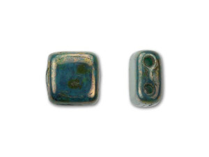 CzechMates Glass 6mm Turquoise with Bronze Picasso Two-Hole Tile Bead