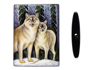 41x30mm Pair of Wolves on Black Agate Rectangle Bead 41x30mm Pair of Wolves on Black Agate Rectangle Bead