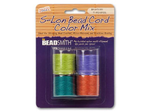 The BeadSmith S-Lon (Super-Lon) Bead Cord Bright Mix - 4 Spools, 77 yards ea. The BeadSmith S-Lon (Super-Lon) Bead Cord Bright Mix - 4 Spools, 77 yards ea.