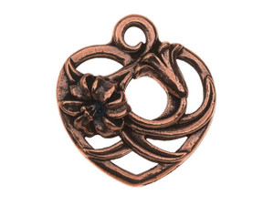 TierraCast Antique Copper-Plated Pewter Floral Heart Charm