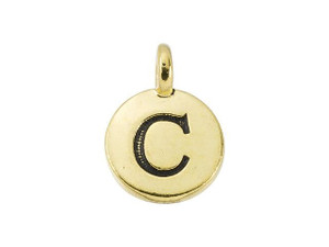 TierraCast Antique Gold-Plated Pewter Round Alphabet Charm - C TierraCast Antique Gold-Plated Pewter Round Alphabet Charm - C