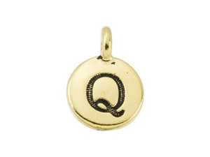 TierraCast Antique Gold-Plated Pewter Round Alphabet Charm - Q TierraCast Antique Gold-Plated Pewter Round Alphabet Charm - Q