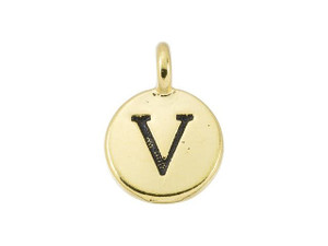 TierraCast Antique Gold-Plated Pewter Round Alphabet Charm - V TierraCast Antique Gold-Plated Pewter Round Alphabet Charm - V