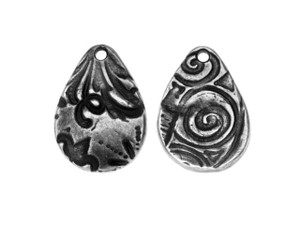 TierraCast Antique Pewter Reversible Large Flora Teardrop Charm