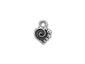 TierraCast Antique Silver Spiral Heart Charm 13.5x10mm