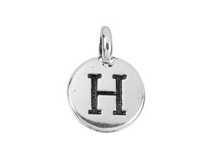 TierraCast Antique Silver-Plated Pewter Round Alphabet Charm - H TierraCast Antique Silver-Plated Pewter Round Alphabet Charm - H