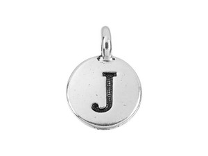 TierraCast Antique Silver-Plated Pewter Round Alphabet Charm - J TierraCast Antique Silver-Plated Pewter Round Alphabet Charm - J