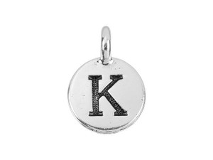 TierraCast Antique Silver-Plated Pewter Round Alphabet Charm - K TierraCast Antique Silver-Plated Pewter Round Alphabet Charm - K