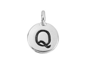 TierraCast Antique Silver-Plated Pewter Round Alphabet Charm - Q TierraCast Antique Silver-Plated Pewter Round Alphabet Charm - Q
