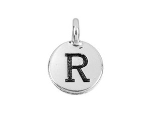 TierraCast Antique Silver-Plated Pewter Round Alphabet Charm - R TierraCast Antique Silver-Plated Pewter Round Alphabet Charm - R