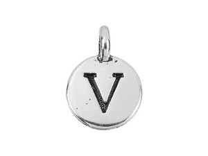 TierraCast Antique Silver-Plated Pewter Round Alphabet Charm - V TierraCast Antique Silver-Plated Pewter Round Alphabet Charm - V