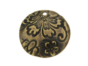 TierraCast Oxidized Brass-Plate Reversible Flora Round Pendant