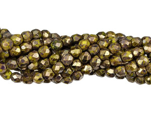 Czech Glass 4mm Opaque Yellow Bronze Picasso Fire-Polish Bead Strand by Starman Czech Glass 4mm Opaque Yellow Bronze Picasso Fire-Polish Bead Strand by Starman