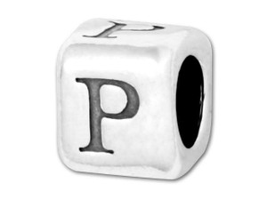 Sterling Silver Rounded Alphabet Bead - P Sterling Silver Rounded Alphabet Bead - P