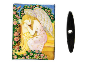 Angel at Rest by Tadiello Hand-Painted Black Agate Rectangle Bead Angel at Rest by Tadiello Hand-Painted Black Agate Rectangle Bead