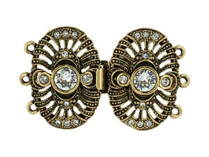 Antique Gold-Plated 3-Strand Double Deco Oval Clasp with Clear Crystals Antique Gold-Plated 3-Strand Double Deco Oval Clasp with Clear Crystals