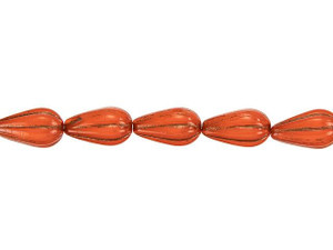 Czech Glass 13 x 8mm Orange Opaline with Dark Bronze Wash Melon Drop Bead Strand by Raven's Journey Czech Glass 13 x 8mm Orange Opaline with Dark Bronze Wash Melon Drop Bead Strand by Raven's Journey