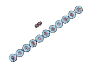 Czech Glass 9mm Sky Blue Silk with Bronze Finish Hibiscus Flower Bead Strand by Raven's Journey Czech Glass 9mm Sky Blue Silk with Bronze Finish Hibiscus Flower Bead Strand by Raven's Journey