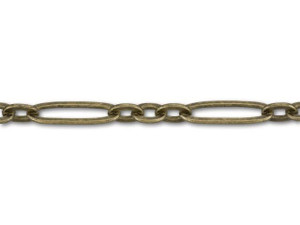 Antique Brass-Plated 3+1 Short and Long Oval Chain by the Foot Antique Brass-Plated 3+1 Short and Long Oval Chain by the Foot