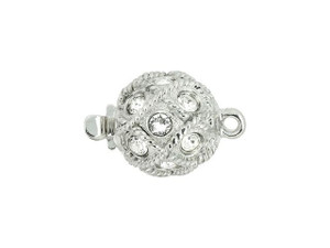 Small Round Silver-Plated Ball Clasp with Clear Crystals Small Round Silver-Plated Ball Clasp with Clear Crystals