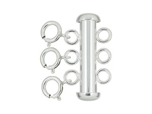 Sterling Silver 4.3 x 22mm Layered Necklace Tube Clasp, 3 Row with 5.5mm Spring Rings Sterling Silver 4.3 x 22mm Layered Necklace Tube Clasp, 3 Row with 5.5mm Spring Rings