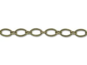 Antique Brass-Plated Textured Oval Link Chain by the Foot