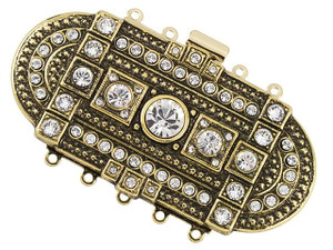 Antique Gold-Plated Extra Large Oval 5 Ring Clasp with Crystals Antique Gold-Plated Extra Large Oval 5 Ring Clasp with Crystals