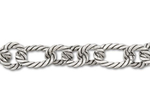 Antique Silver-Plated 1 Oval Rope to 3 Rope Circles Link Chain by the Foot Antique Silver-Plated 1 Oval Rope to 3 Rope Circles Link Chain by the Foot
