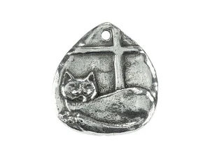 Green Girl Studios Pewter Window Kitty Cat Drop Pendant