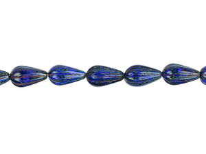 Czech Glass 13 x 8mm Transparent Cobalt Blue Picasso Melon Drop Bead Strand by Raven's Journey Czech Glass 13 x 8mm Transparent Cobalt Blue Picasso Melon Drop Bead Strand by Raven's Journey