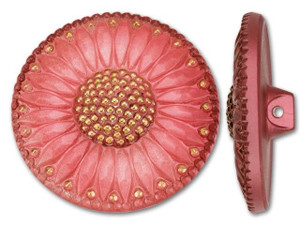 Czech Glass Pink and Gold with Daisy Design Round Button by Raven's Journey Czech Glass Pink and Gold with Daisy Design Round Button by Raven's Journey