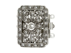 Antique Silver-Plated Rectangle Marquise Clasp with Clear Crystals Antique Silver-Plated Rectangle Marquise Clasp with Clear Crystals