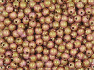 Czech Glass Round Beads Opaque Rose and Topaz Luster 4mm (100pc Strand) by Starman Czech Glass Round Beads Opaque Rose and Topaz Luster 4mm (100pc Strand) by Starman