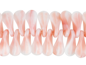 Czech Glass 18 x 8mm Pink and White Silk Paddle Style Bead Strand by Raven's Journey - Limited Edition Czech Glass 18 x 8mm Pink and White Silk Paddle Style Bead Strand by Raven's Journey - Limited Edition