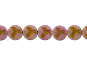 Czech Glass 12mm Pink Silk with Dark Bronze Wash Bird Coin Bead Strand by Raven's Journey Czech Glass 12mm Pink Silk with Dark Bronze Wash Bird Coin Bead Strand by Raven's Journey