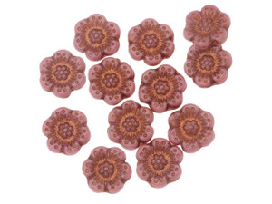Clearance - Was $10.79 - Czech Glass 14mm Wild Rose Pink Opaque with Copper Wash Bead Strand by Raven's Journey