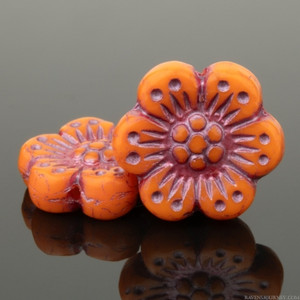 Czech Glass 14mm Wild Rose Orange with Pink Wash Bead Strand by Raven's Journey Czech Glass 14mm Wild Rose Orange with Pink Wash Bead Strand by Raven's Journey