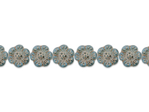 Czech Glass 14mm Wild Rose Aqua Blue Transparent with Platinum Wash Bead Strand by Raven's Journey Czech Glass 14mm Wild Rose Aqua Blue Transparent with Platinum Wash Bead Strand by Raven's Journey