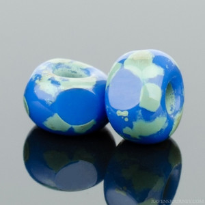 Czech Glass 4 x 3mm Faceted Seed Bead 6/0 Denim Blue Opaque with Picasso Finish Bead Strand by Raven's Journey Czech Glass 4 x 3mm Faceted Seed Bead 6/0 Denim Blue Opaque with Picasso Finish Bead Strand by Raven's Journey